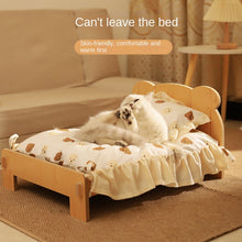 Wooden Cat Bed with Bedding Set