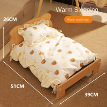 Wooden Cat Bed with Bedding Set