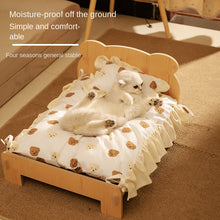 Wooden Cat Bed with Bedding Set